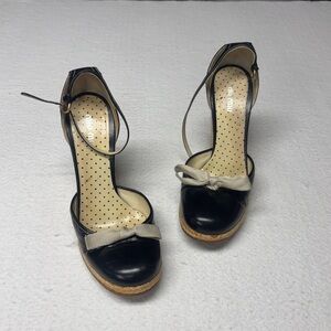 Miu Miu Black and Cream Wedge Heels